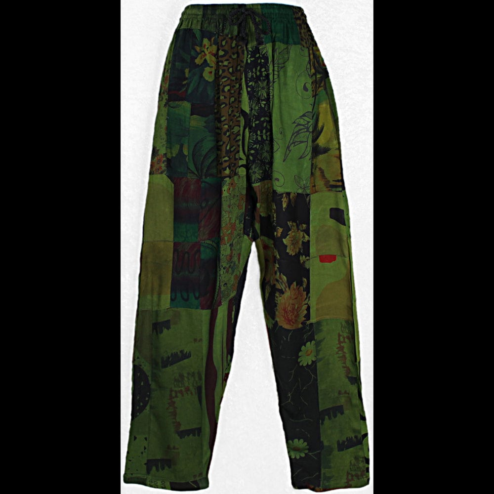 Green Patchwork Long Pants-Pants-Peaceful People