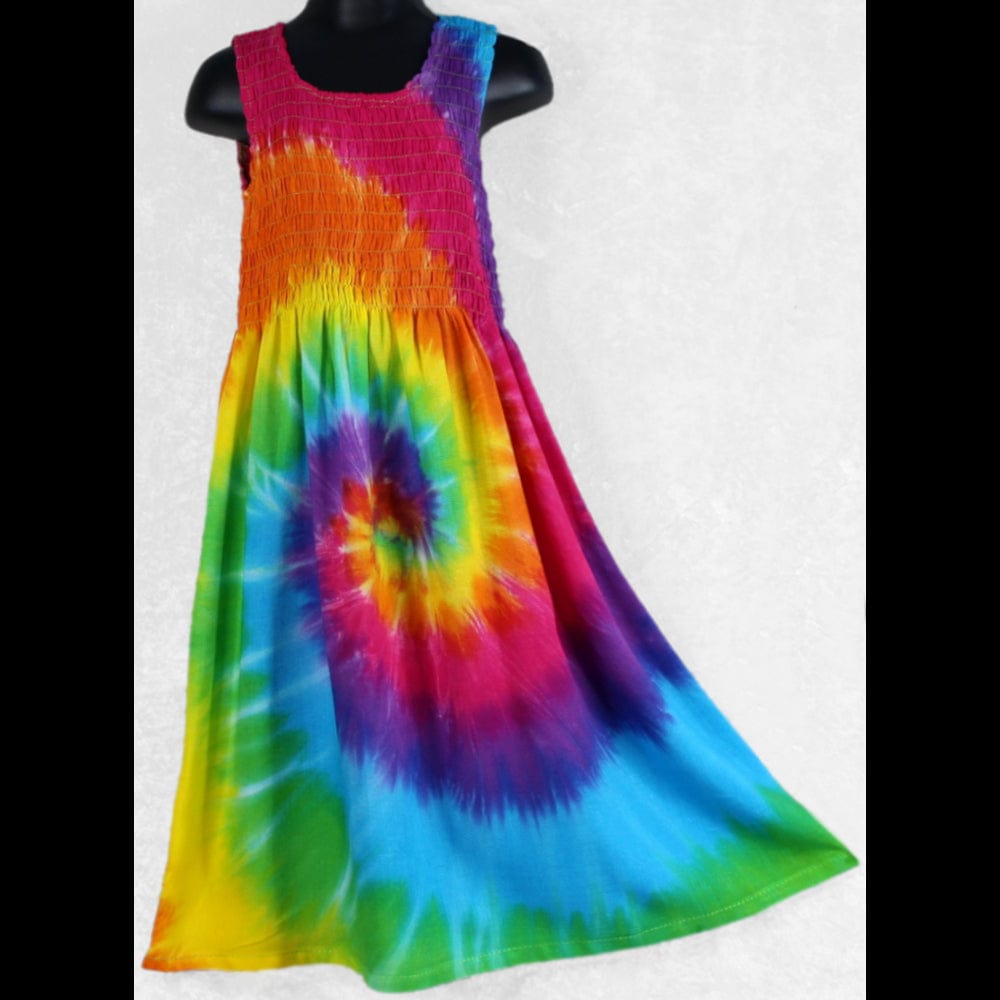 Girl's Rainbow Spiral Tie-Dye Tank Dress (Ages: 4, 6, 8, 10, 12)-Children's Clothes-Peaceful People