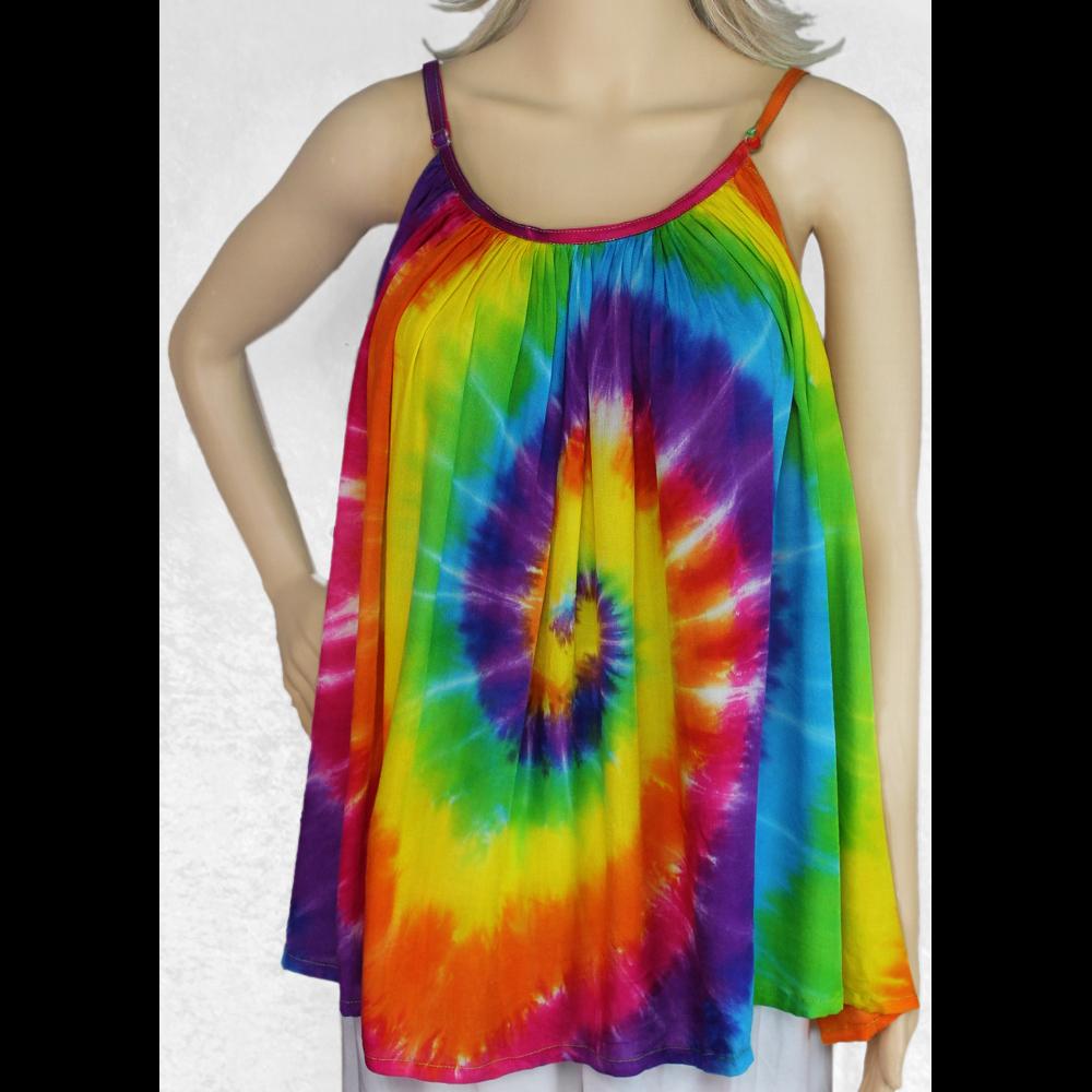 Rainbow Spiral Tie-Dye Cami Top-Tops-Peaceful People