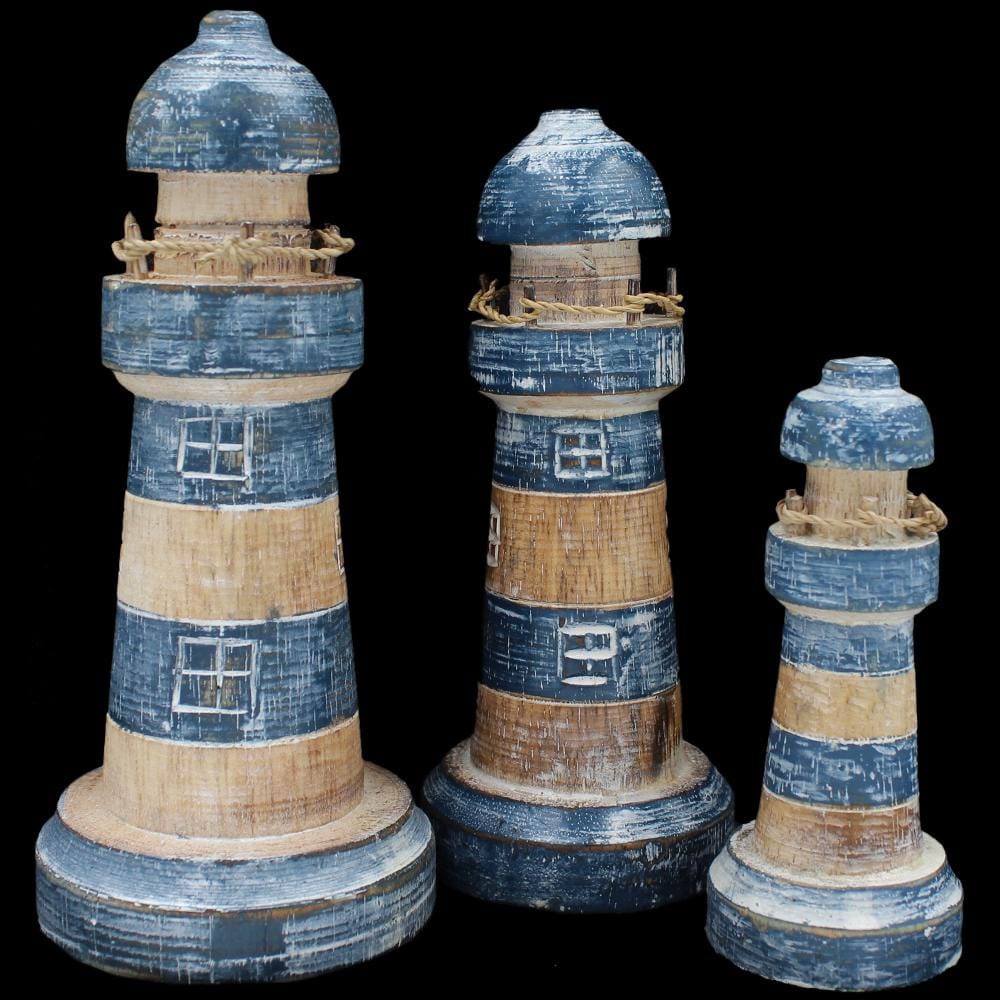 Set of 3 Lighthouse Carvings-Handicrafts-Peaceful People