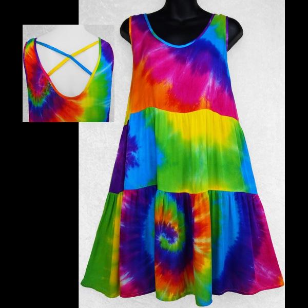 Rainbow Spiral Tie-Dye X-Back Sarong Dress-Dresses-Peaceful People