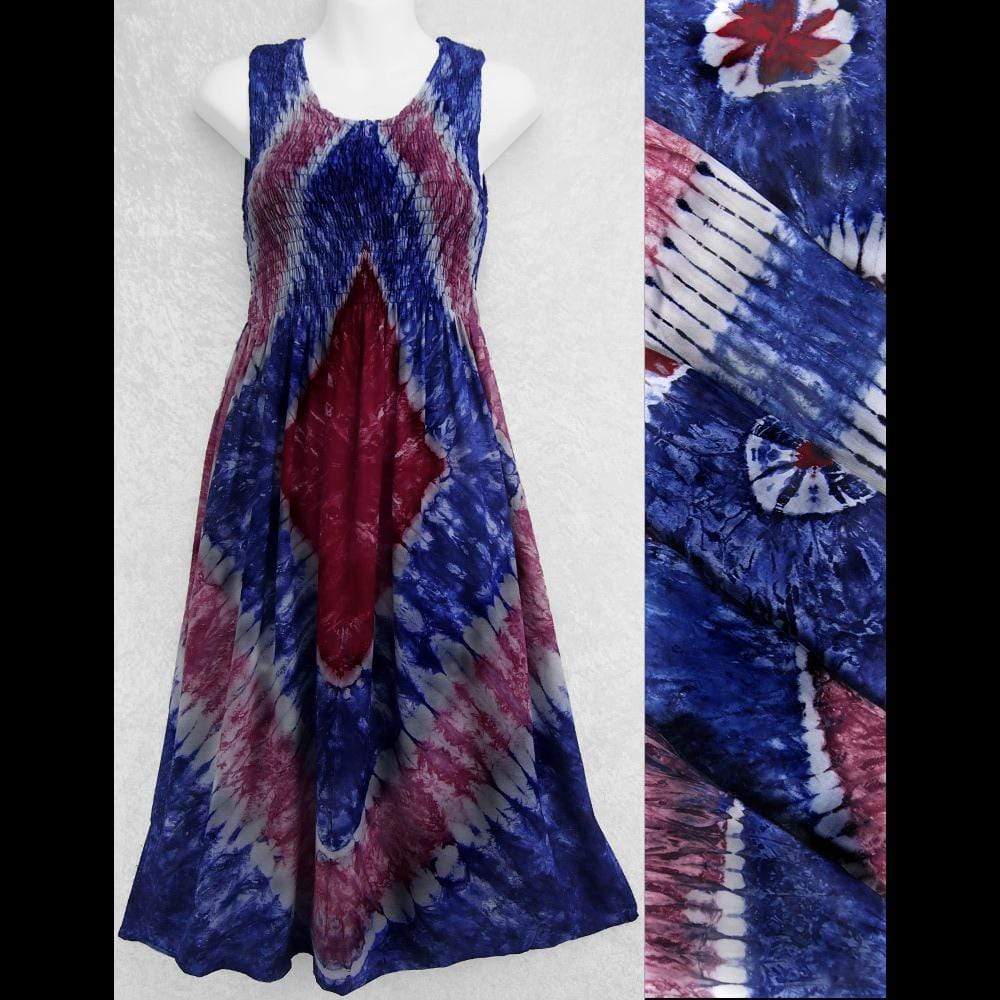 Red, White and Blue Tie-Dye Sarong Tank Dress-Dresses-Peaceful People