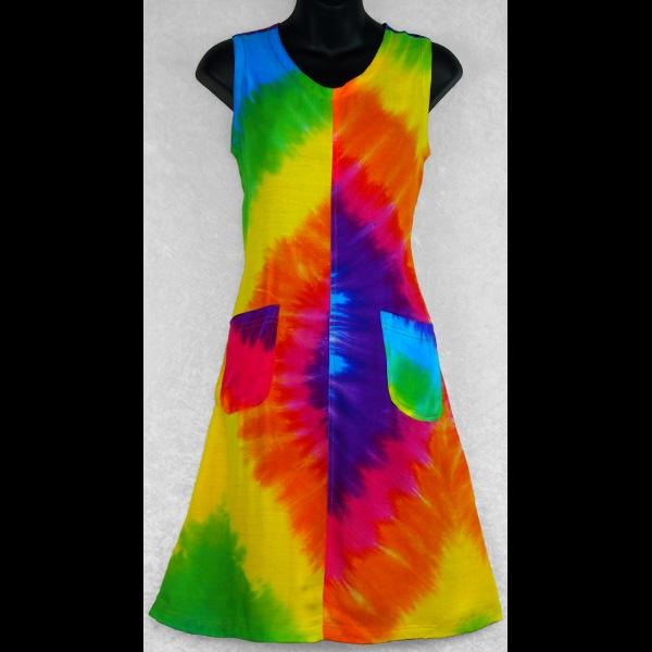 Rainbow Spiral Tie-Dye Tank Dress with Pockets-Dresses-Peaceful People