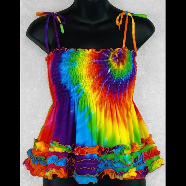 Luna's Rainbow Spiral Tie-Dye Ruffled Convertible Top/Skirt-Tops-Peaceful People