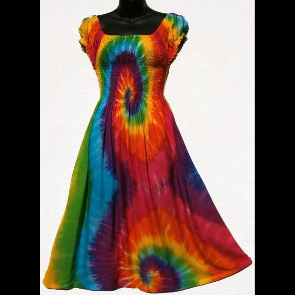 Rainbow Spiral Short Sleeve Sarong Dress-Dresses-Peaceful People