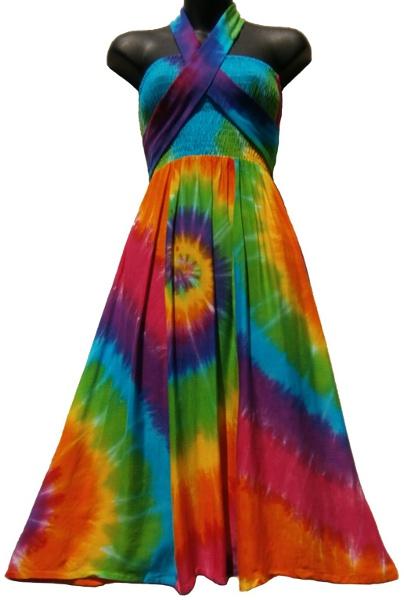 Rainbow Spiral Ribbon Sarong Dress-Dresses-Peaceful People
