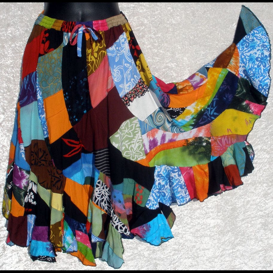 Patchwork Long Swirl Skirt-Skirts-Peaceful People