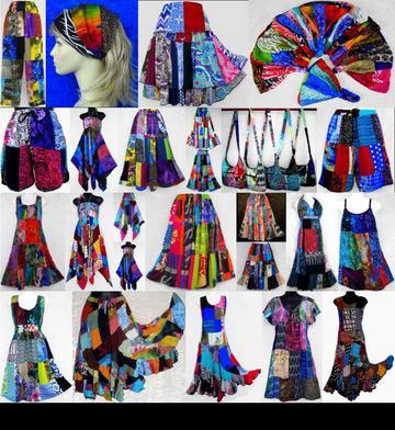 Wholesale Patchwork Dresses, Patchwork Swirl Skirts, Pants, Bags, Shorts