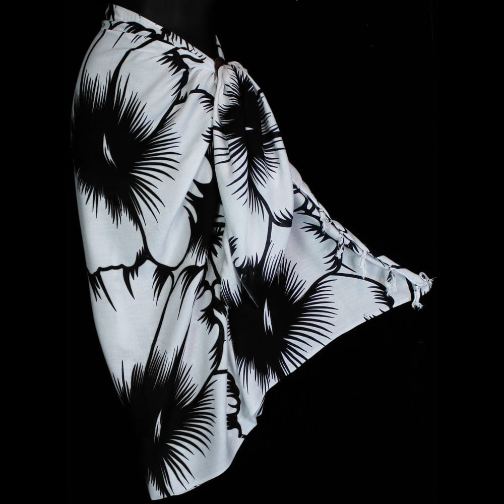 Big Black and White Hibiscus Sarongs-Sarongs-Peaceful People