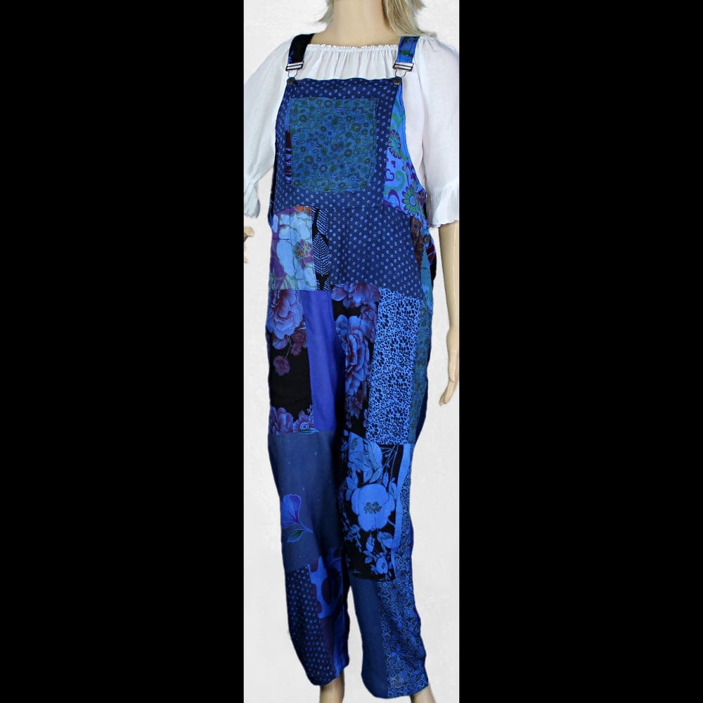 Blue Patchwork Overalls-Pants-Peaceful People