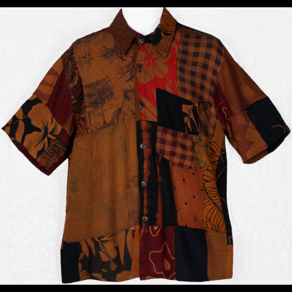 patchwork dress shirt Patchwork Stripe Shirt in Blue