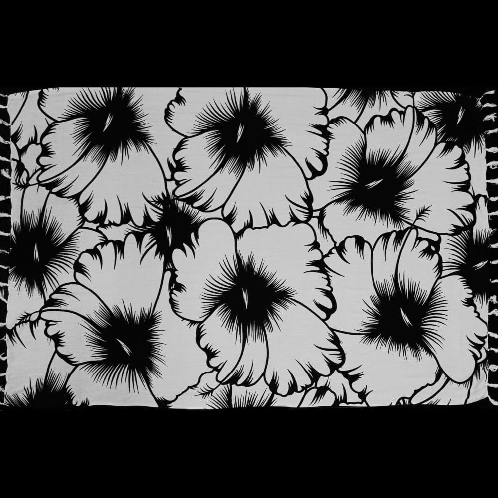 Big Black and White Hibiscus Sarongs-Sarongs-Peaceful People