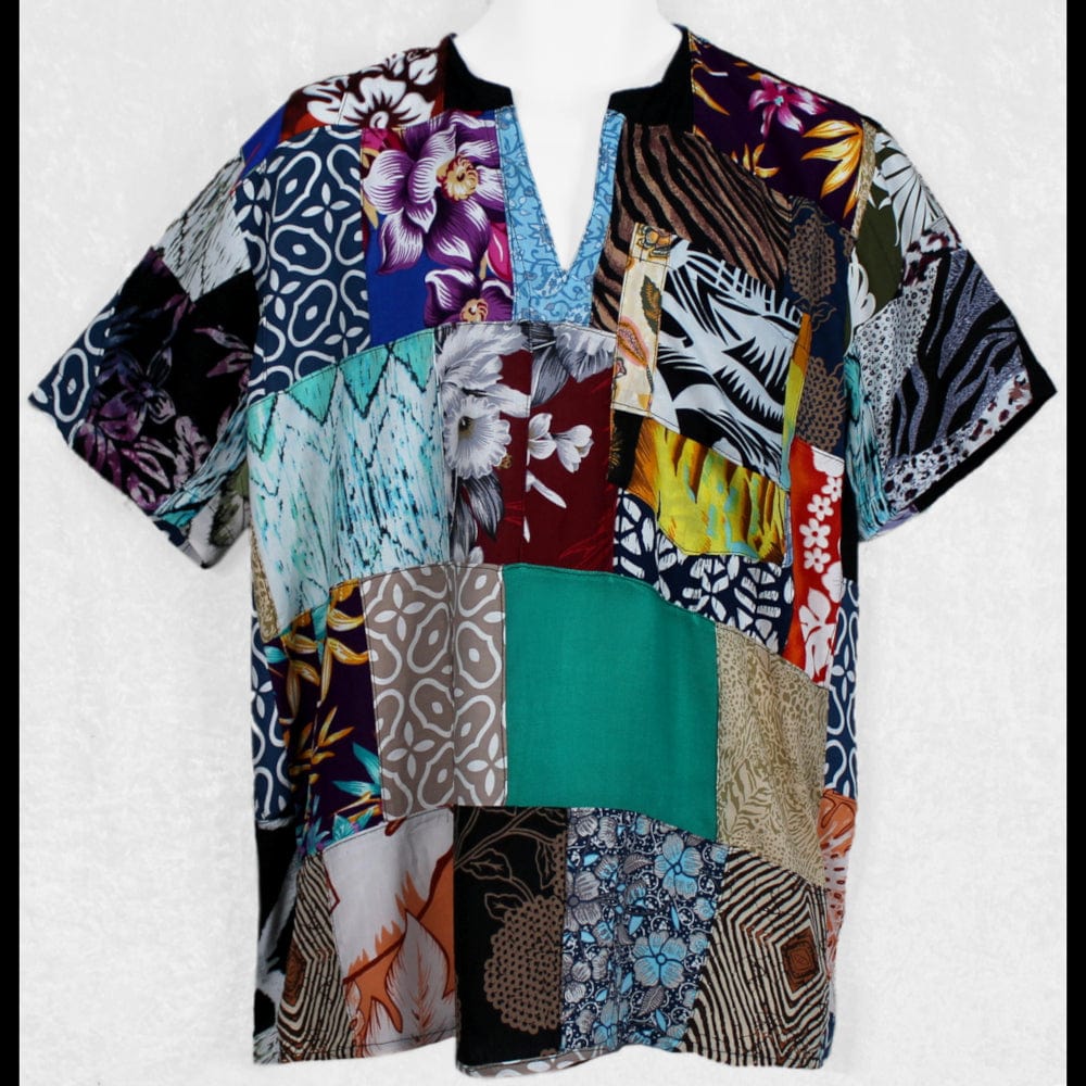 Wholesale Patchwork Men's V-Neck Shirt, image size:1000x1000