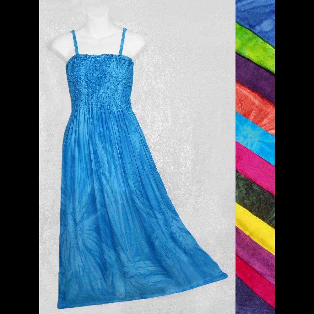 Wholesale Tie-Dye Sarong Dress with Elastic Top and Adjustable Spaghetti Straps Wholesale Tie-Dye Sarong Dress with Elastic Top and Adjustable Spaghetti Straps