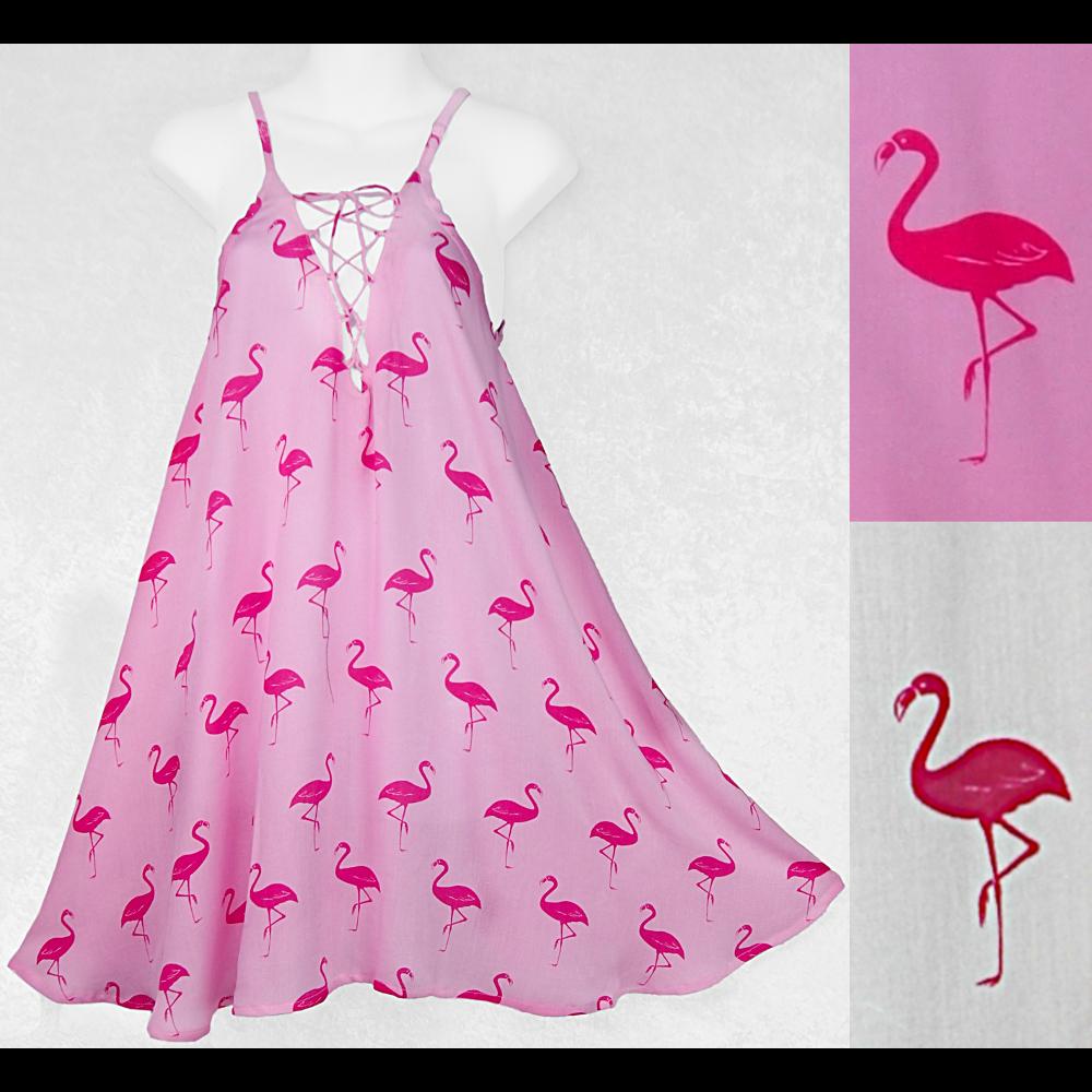 Flamingo Lace Up Dress-Dresses-Peaceful People