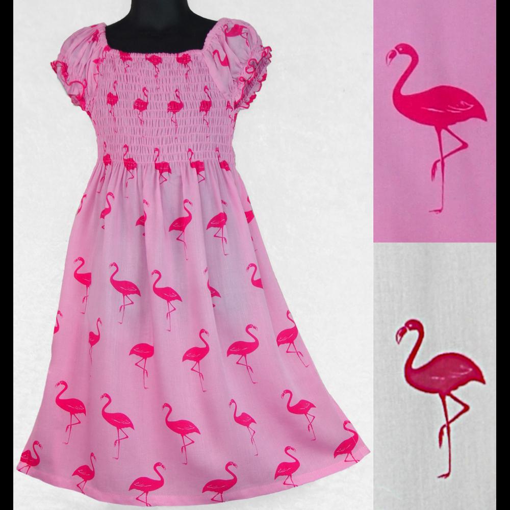 Girl's Flamingo Short Sleeve Dress (Ages: 4, 6, 8)-Children's Clothes-Peaceful People