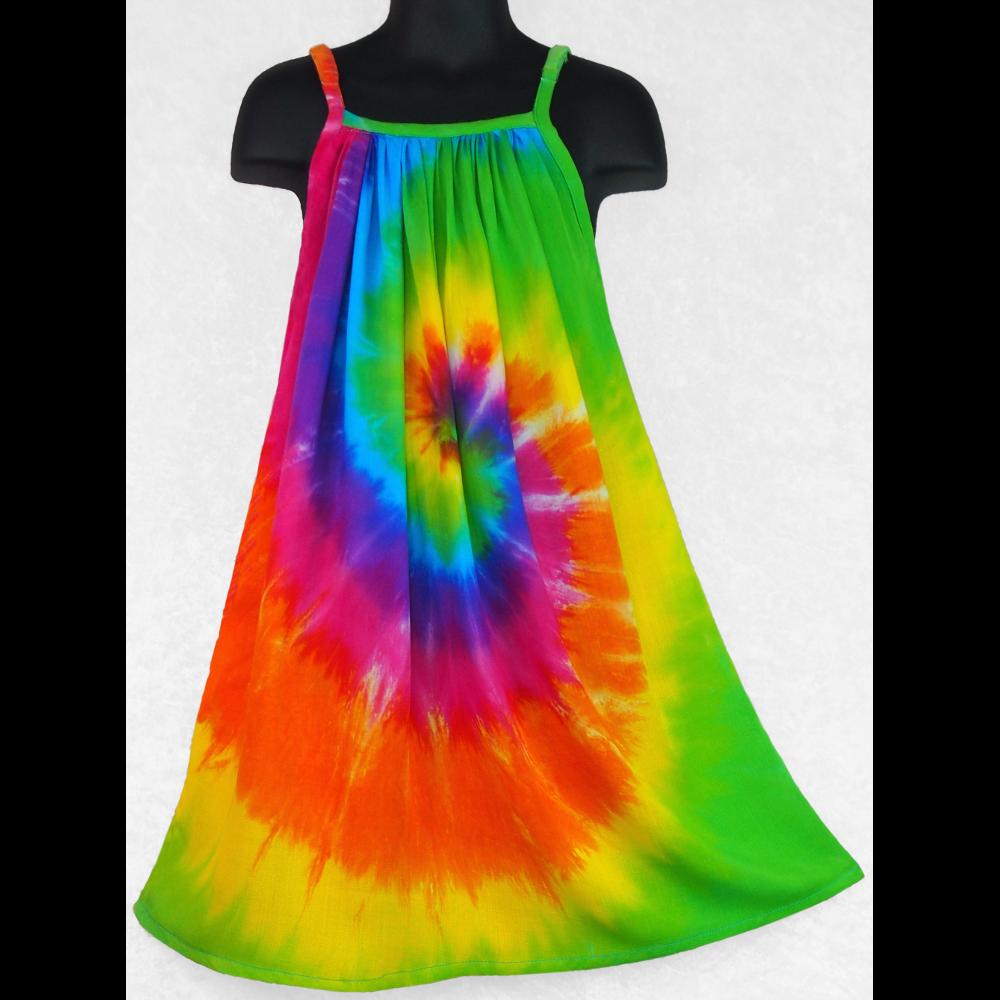 Girl's Rainbow Spiral Tie-Dye Parachute Dress (Ages: 4, 6, 8, 10, 12)-Children's Clothes-Peaceful People