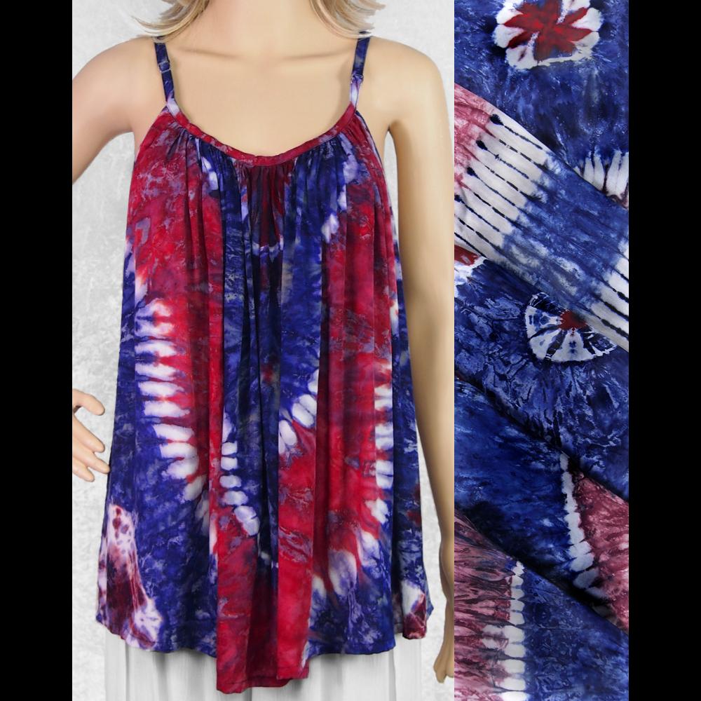 Red, White and Blue Tie-Dye Cami Top-Tops-Peaceful People