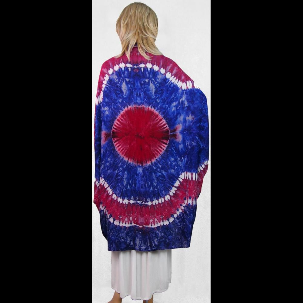 Red, White and Blue Tie-Dyed Cuffed Shawl-Tops-Peaceful People