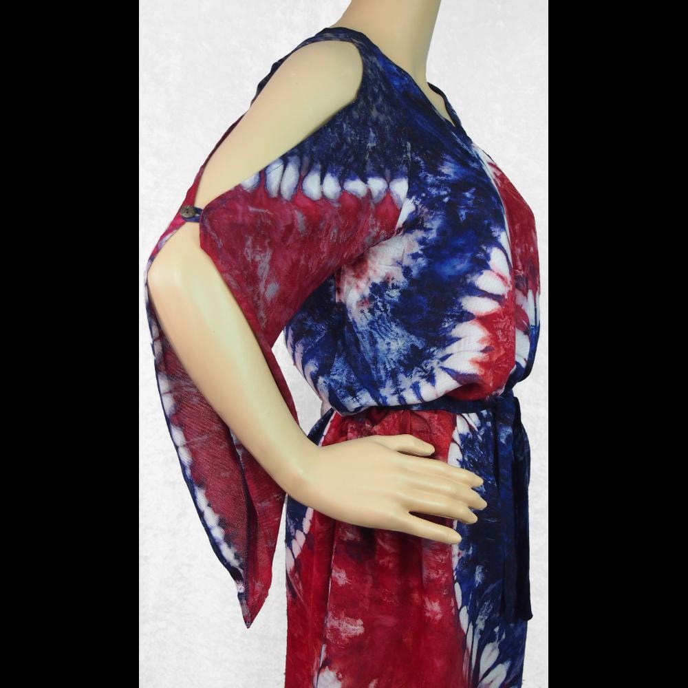Wholesale Red, White and Blue Belted Tie-Dye Dress Wholesale Red, White and Blue Belted Tie-Dye Dress