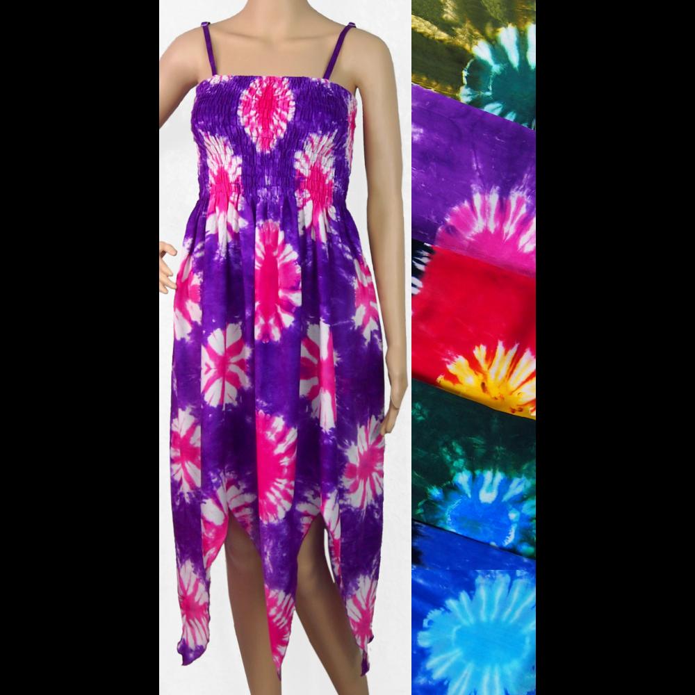 tie dye fairy dress Hand-dyed Tie Dye Rayon Pixie Dress Adjustable Boho Festival Fairy Dress