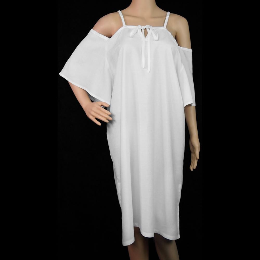 Premium White Open Shoulder Dress-Peaceful People