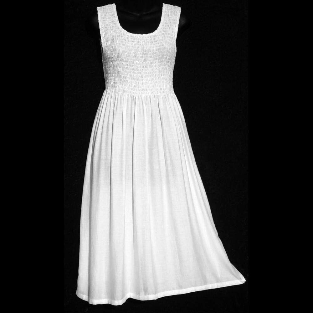 Wholesale White Tank Dress with Elastic (Shirred) Top