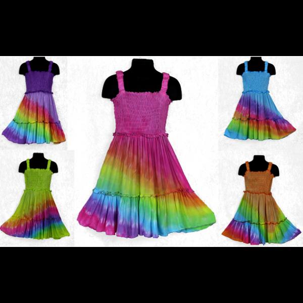 Wholesale Girl's Tie-Dye Short Sleeve Dress (Ages: 4, 6, 8, 10, 12)