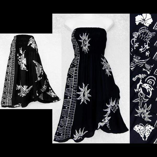 Black and White Batik Convertible Dress/Skirt-Dresses-Peaceful People
