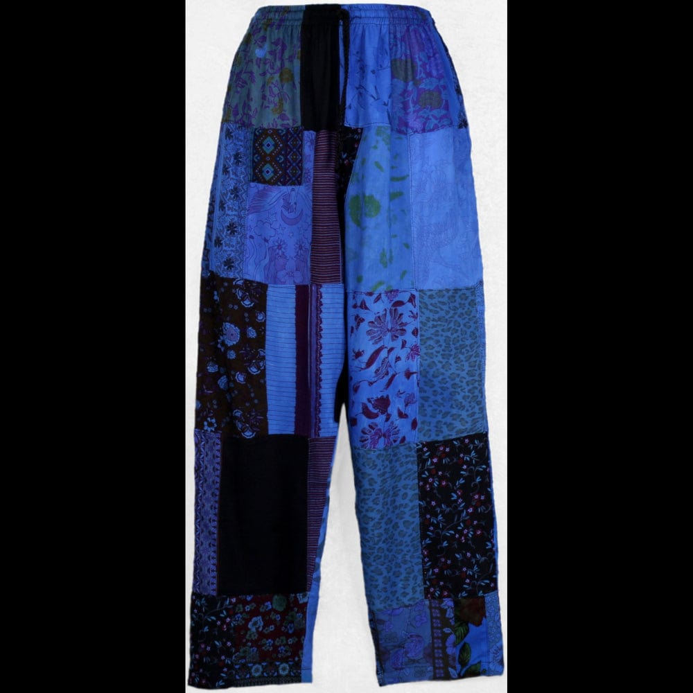 Blue Patchwork Long Pants-Pants-Peaceful People