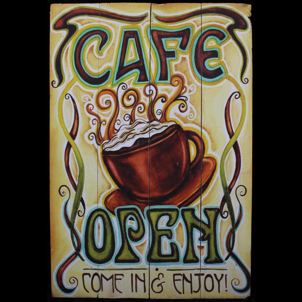 Cafe Open Wood Sign-Handicrafts-Peaceful People