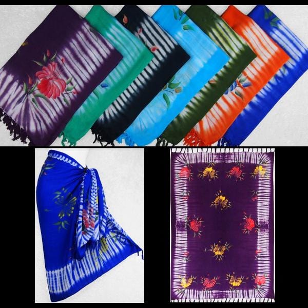 Premium Tie-Dye Cameo Border Painted Flower Sarongs-Sarongs-Peaceful People