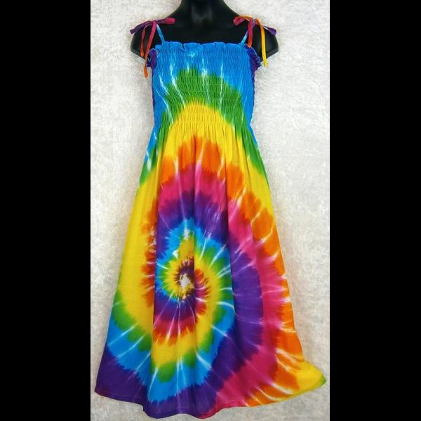 Girl's Rainbow Spiral Tie-Dye Dress (Ages: 4, 6, 8,10, 12)-Children's Clothes-Peaceful People