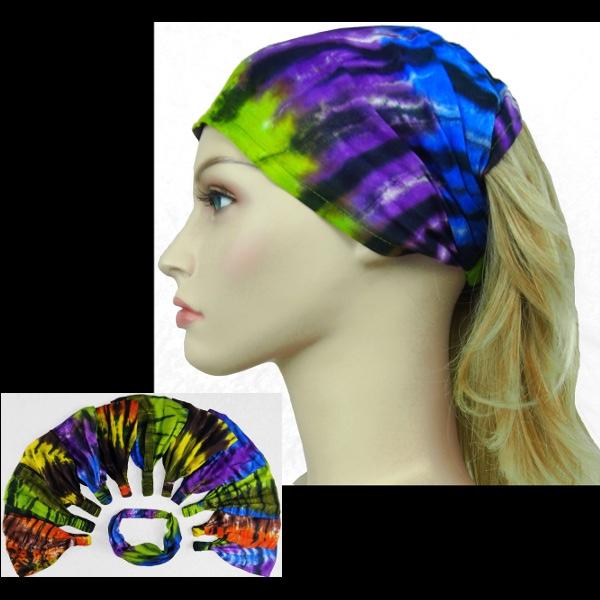 12 Karma Tie-Dye Elastic Bandana-Headbands ($1.78 each)-Bags & Accessories-Peaceful People
