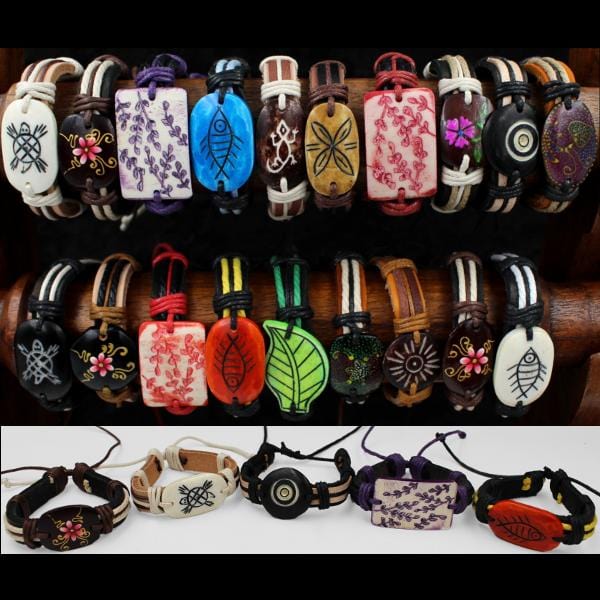 50 Strong Leather & Bead Bracelets ($0.90 each)-Bracelets & Jewelry-Peaceful People
