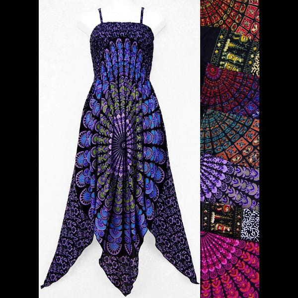 Wholesale Primitive Mandala Fairy Sarong Dress with Handkerchief Hem and Elastic (Shirred) Bodice Wholesale Primitive Mandala Fairy Sarong Dress with Handkerchief Hem and Elastic (Shirred) Bodice