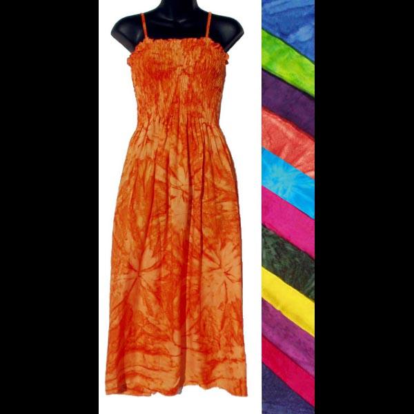 orange tie dye dress Wholesale Tie-Dye Sarong Dress with Elastic Top and Adjustable Spaghetti Straps