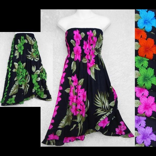 Orchid and Hibiscus Convertible Dress/Skirt-Dresses-Peaceful People