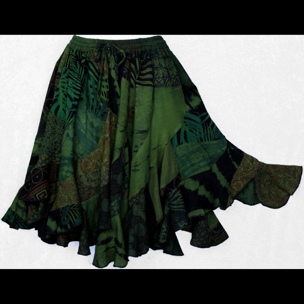 Stacey's Green Patchwork Short Swirl Skirt-Skirts-Peaceful People