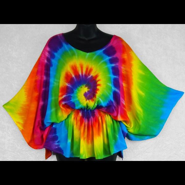 Rainbow Spiral Tie-Dye Butterfly Poncho Top-Tops-Peaceful People