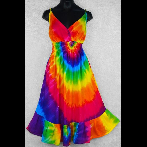 Rainbow Spiral Tie-Dye Star Dress-Dresses-Peaceful People