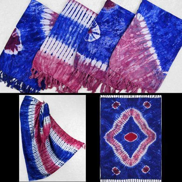 Red, White and Blue Tie-Dye Sarongs-Sarongs-Peaceful People