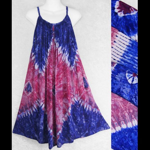 Red, White and Blue Tie-Dye Parachute Dress-Dresses-Peaceful People
