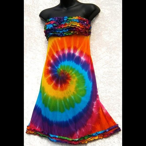 Rainbow Spiral Frilly Sarong Dress-Dresses-Peaceful People