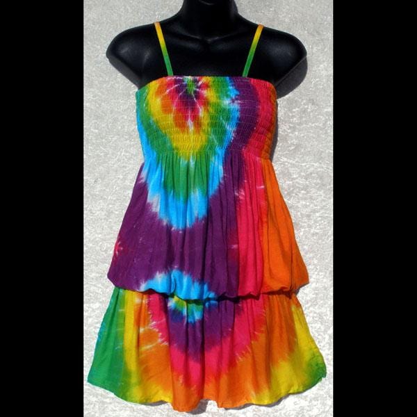 tie dye summer dress Wholesale Spiral Rainbow Tie-Dye Elastic Waist Dress