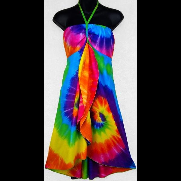 Wholesale Rainbow Spiral Tie-Dye Cascade Dress Wholesale Rainbow Spiral Tie-Dye Cascade Dress