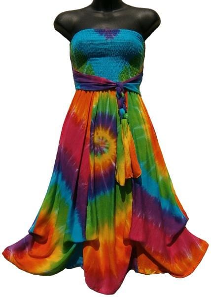 Rainbow Spiral Ribbon Sarong Dress-Dresses-Peaceful People