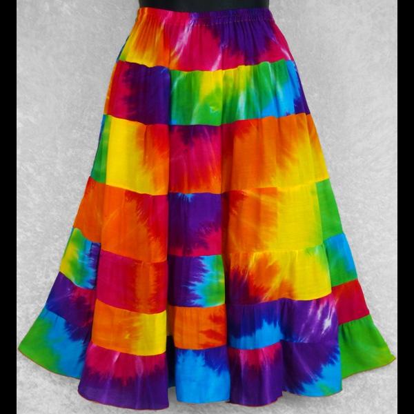 Rainbow Spiral Tie-Dye Tiered Skirt-Skirts-Peaceful People
