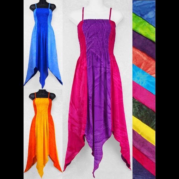 Wholesale Tie-Dye Two-Tone Fizzy Fairy Dress with Handkerchief Hem and Elastic (Shirred) Bodice Wholesale Tie-Dye Two-Tone Fizzy Fairy Dress with Handkerchief Hem and Elastic (Shirred) Bodice