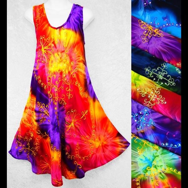 Cosmic Tie-Dye Embroidered Tank Dress-Dresses-Peaceful People